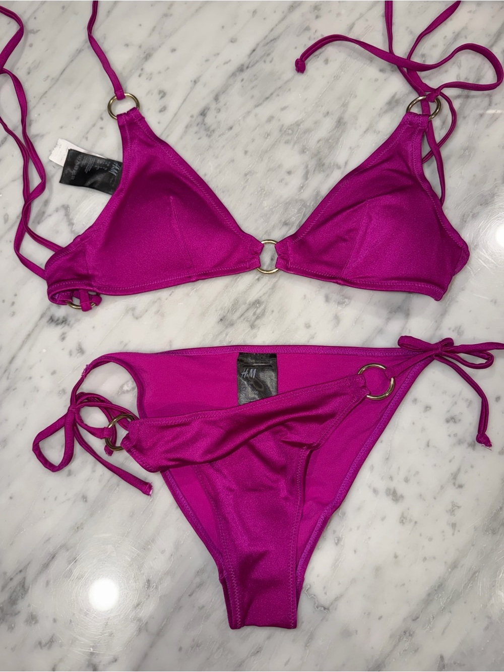 H&M Fuchsia Ring-Accent Triangle String Bikini